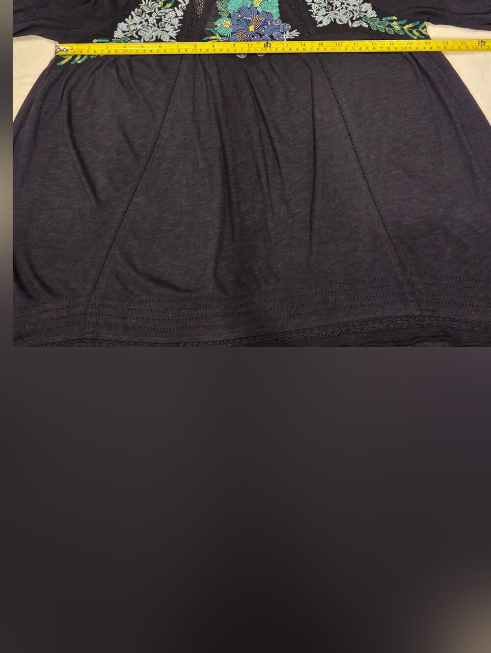 Free People Navy Blue  Cold-Shoulder Embroidered Top, Size S. - Picture 13 of 16